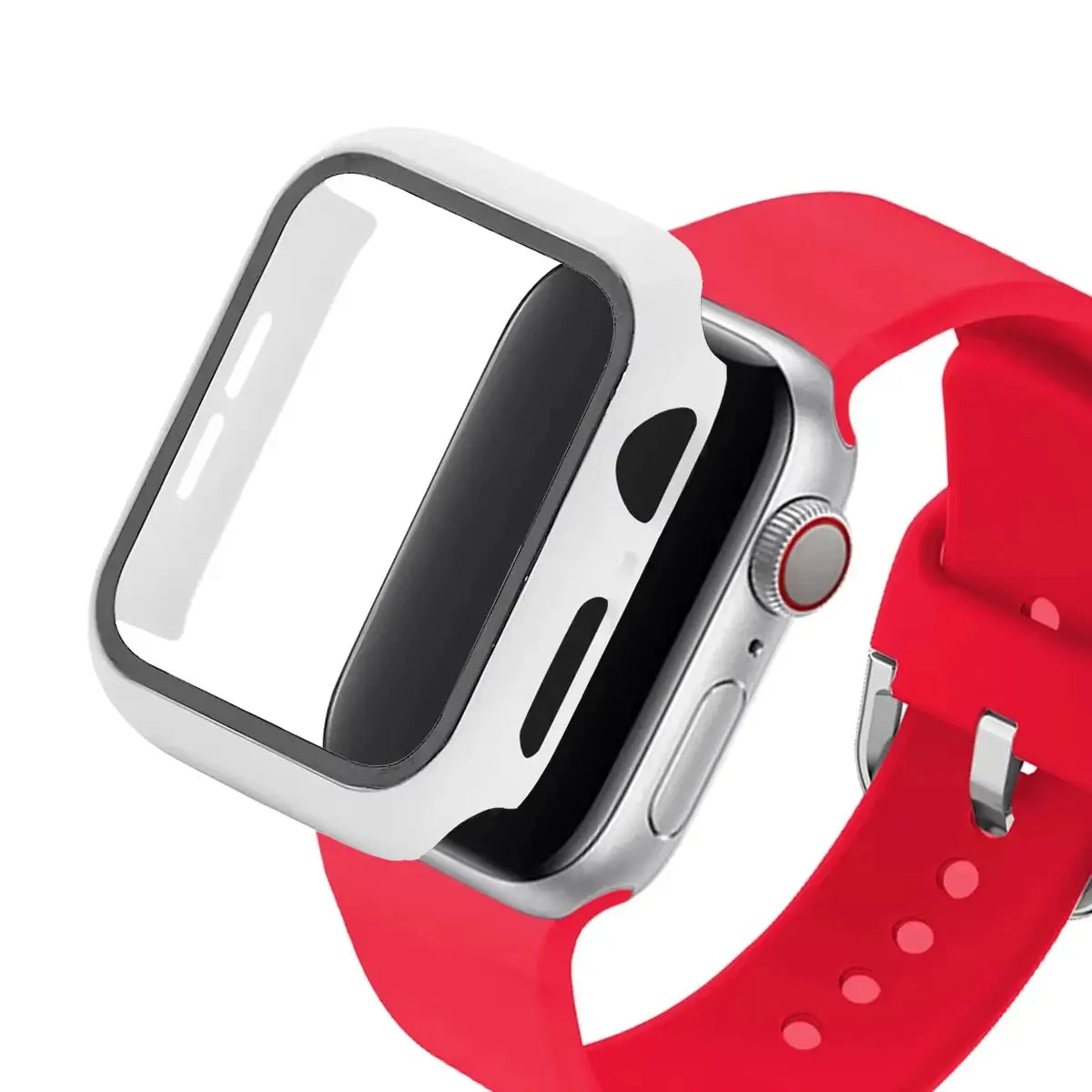 Glass+Case+Strap For Apple Watch band 44mm 40mm 45 41 38 42 46mm Silicone watchbands bracelet iWatch series 11 10 9 7 6 5 4 3 SE