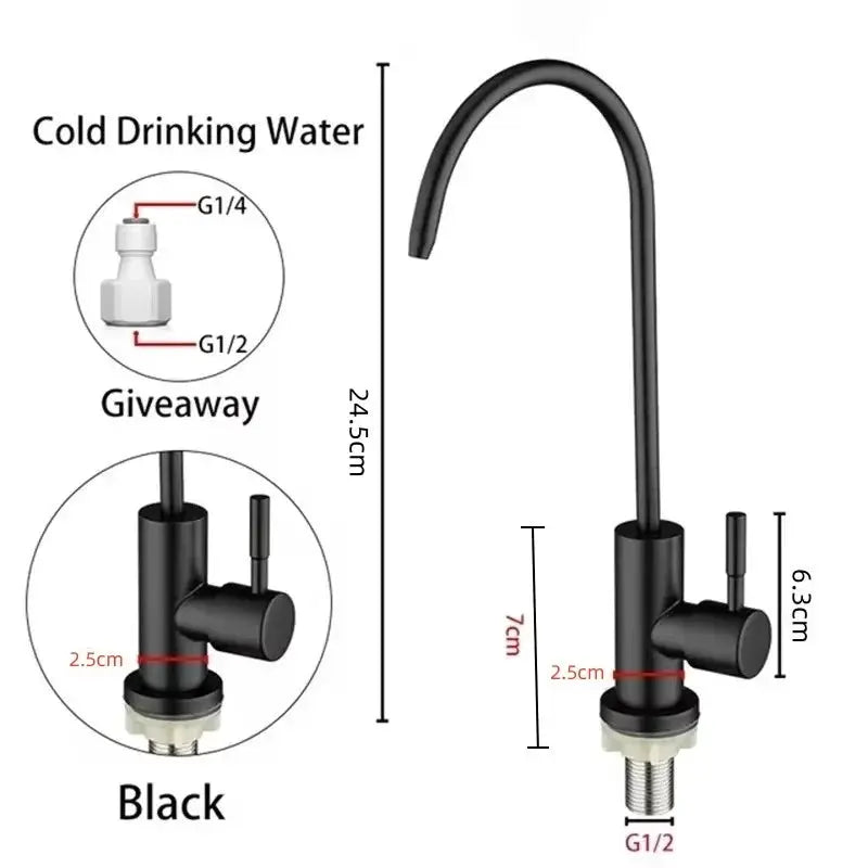 Direct drinking water faucet, black rotatable spout, G1/2 connector