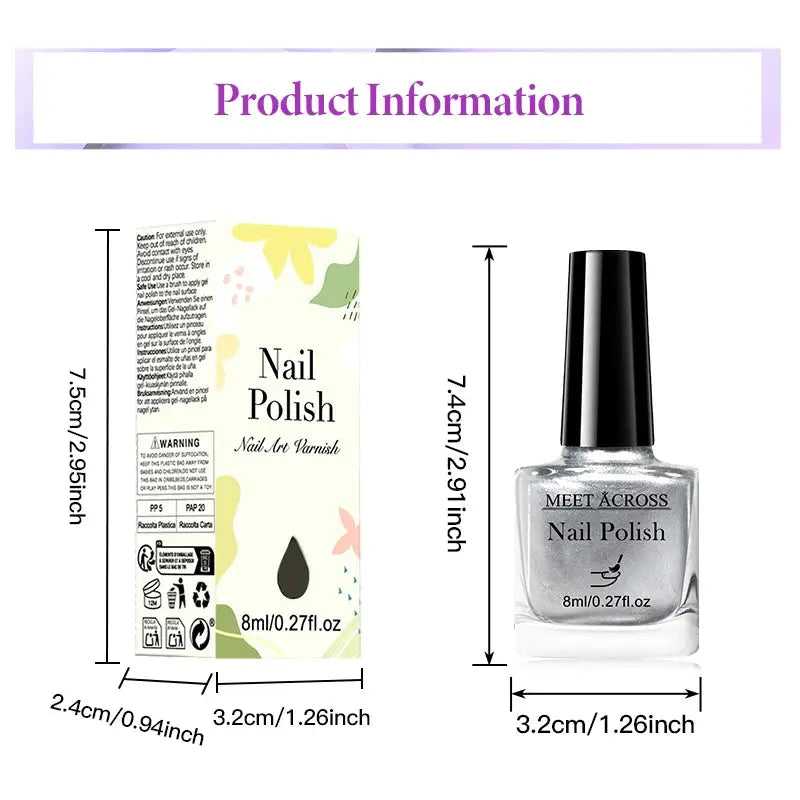 NovaGlow Metallic Nail Polish Mirror Effect 8ml Fast Drying Long Lasting No Lamp Cure Professional Salon Quality