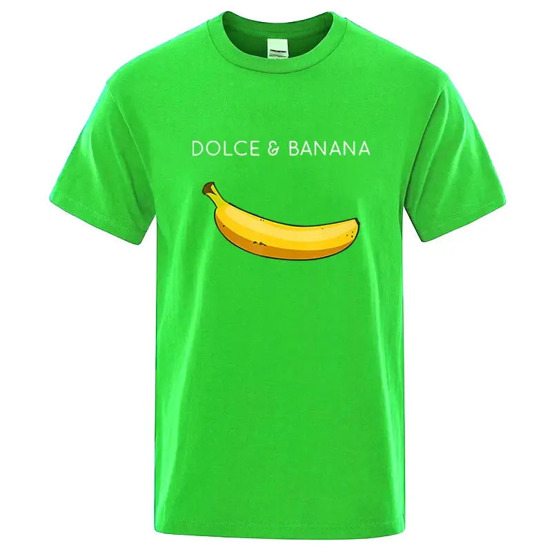 Summer Men's 100 Percent Cotton Banana Print T Shirt Loose O Neck Short Sleeve Casual Top Tee