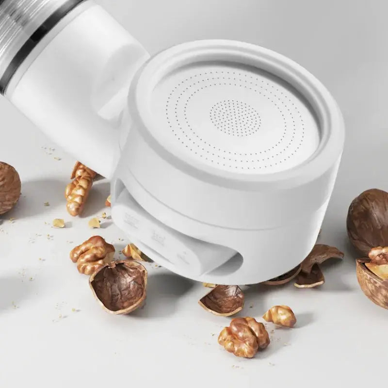 White travel portable pressurized shower head with water filter and antibacterial nozzle