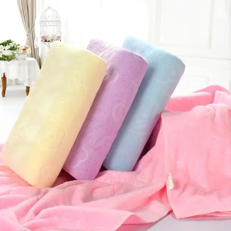 Simples Market quick-drying pet towels, four pastel soft-fiber absorbent bath towels in cream lavender blue pink.