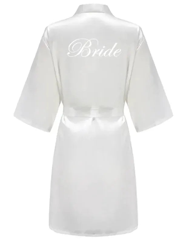 BridalGlow Team Bride Satin Kimono Robe for Weddings Black Lettering Bridesmaid Pajama Bathrobe