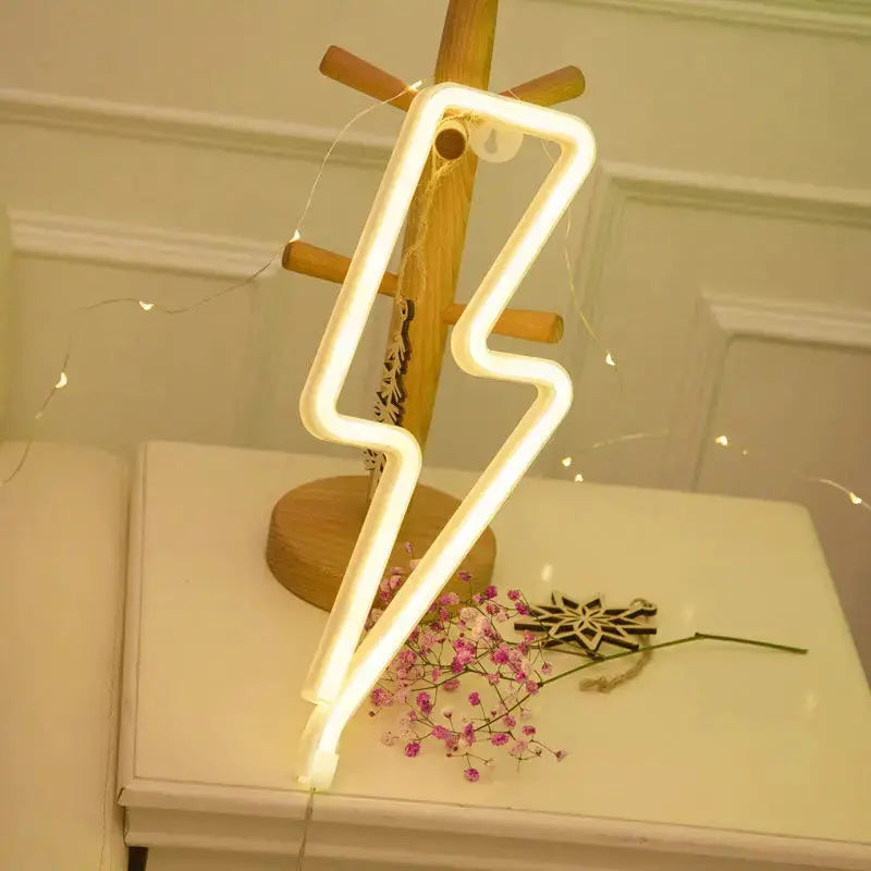 Lightning LED neon light with warm white glow, USB/battery powered decorative desk or room accent
