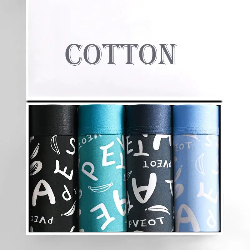 4-piece cotton boxer shorts set in black, teal, navy, and light blue