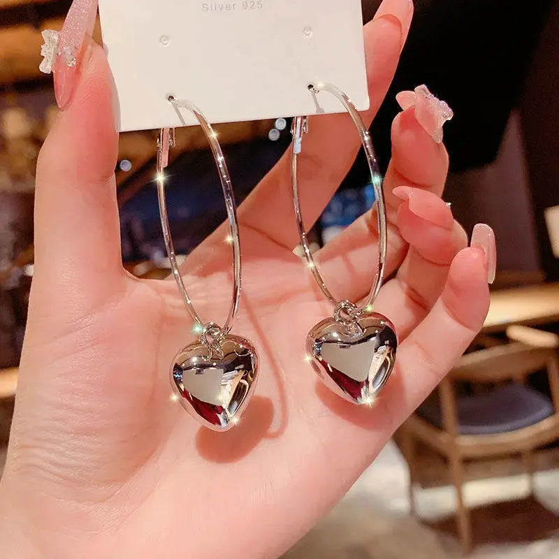 2024 New Heart Pendant Drop Earrings For Women Oversized Gold Circle Hoop Earrings Korean Inspired Jewelry Gift