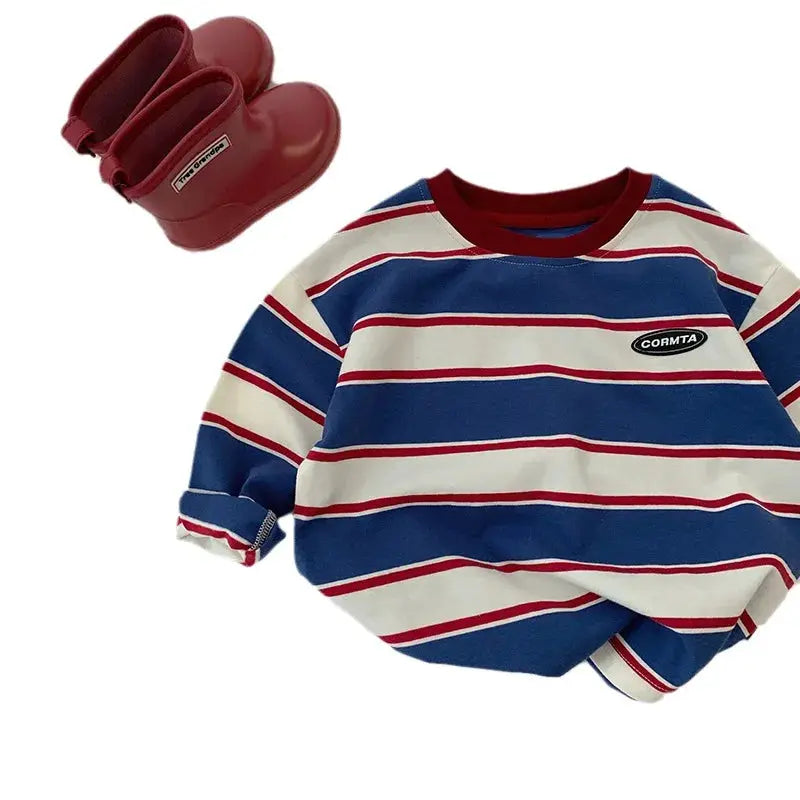 Facejoyous Autumn Kids Clothing for Girls and Boys Striped Cotton Long Sleeve T Shirt Hoodie Top Ages 4 To 6Y