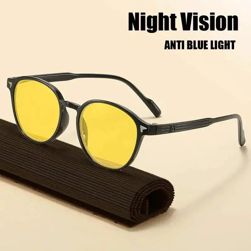 BlueGuard Ultralight Round Frame Yellow Lens Glasses For Night Driving Blue Light Blocking For Men And Women