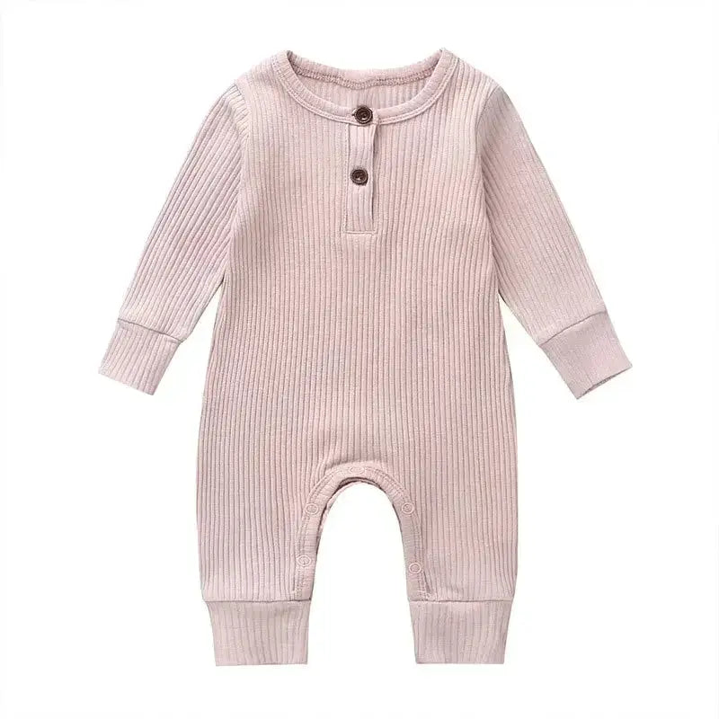 Spring Autumn Newborn Unisex Baby Long Sleeve Rib Cotton Romper Playsuit Jumpsuit O Neck Solid Color
