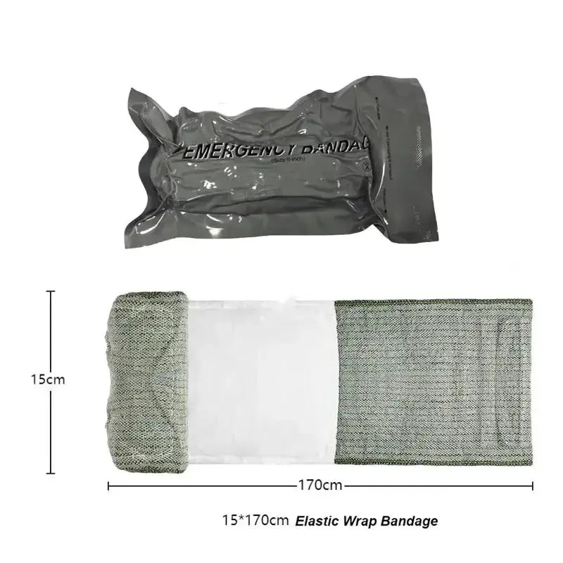 IFAK medical trauma kit with gray 15x170 cm elastic wrap bandage and emergency pouch