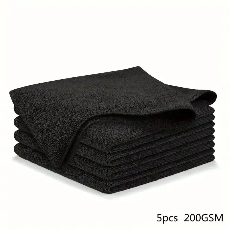 Kitchen towel set, 5pc, ultra-fine fiber, black; absorbent and soft.