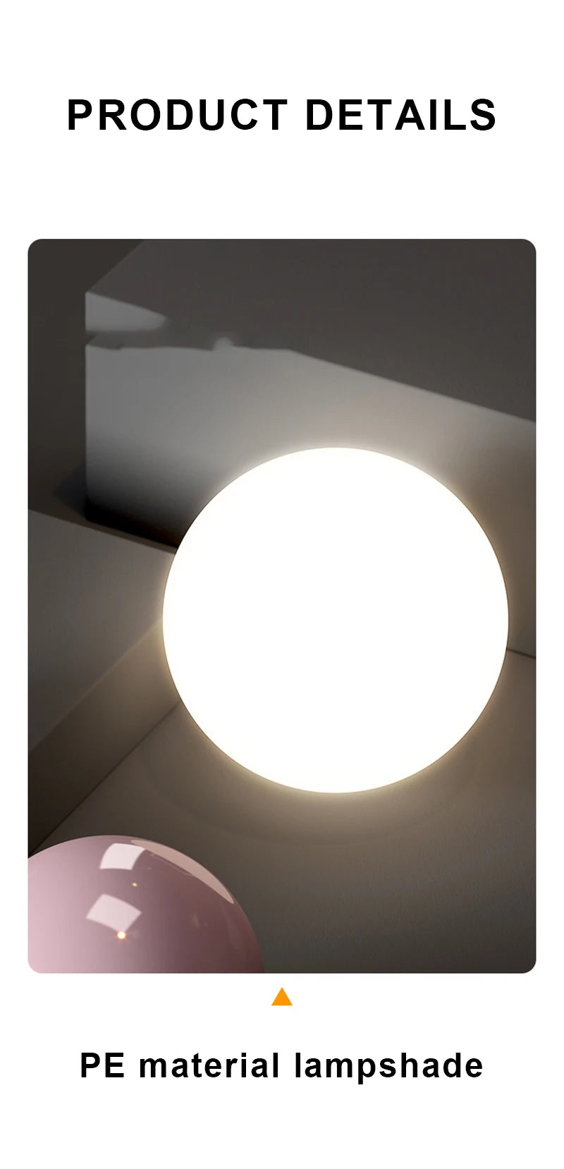 Nordic pendant light with round white LED globe and PE material lampshade for indoor living spaces