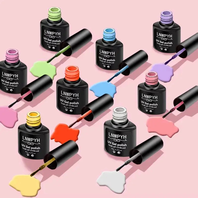 Gel nail polish kit with 12 bottles in assorted shades for home manicure
