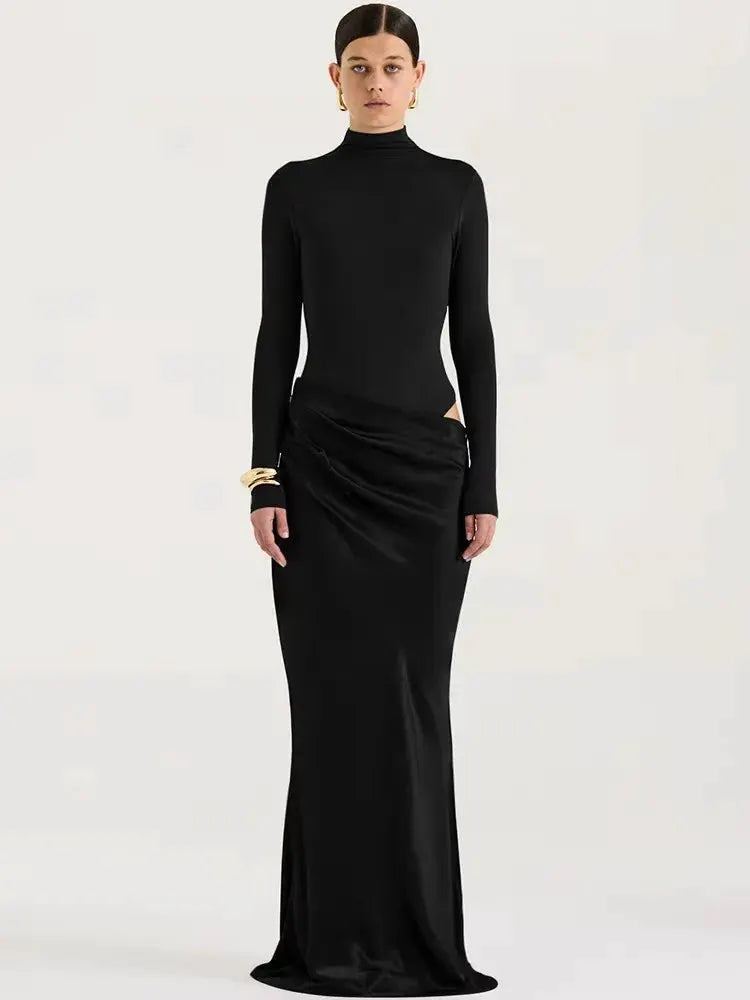 Julissa Mo Satin Hollow Out Maxi Dress Elegant Slim Fit Floor Length Party Clubwear