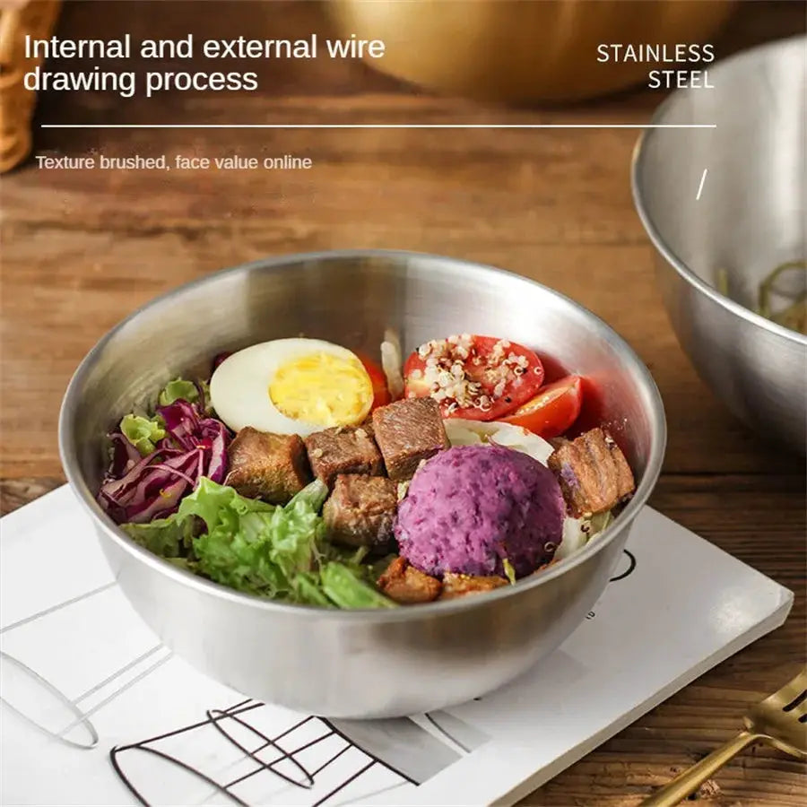 Stainless Steel Gold And Silver Salad Bowl For Rice Noodles Lamian Noodles And Salads Kitchen Tableware Food Container