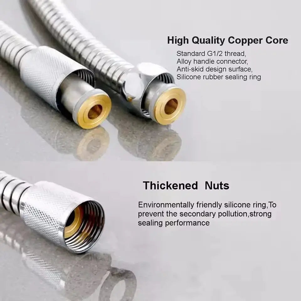 SUS 304 Stainless Steel Flexible Shower Hose 1.5 To 2 M Black Silver