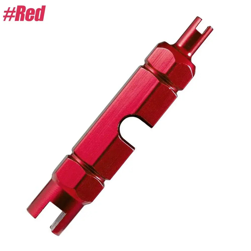 Red valve core remover tool for Presta and Schrader valves, bicycle tire repair wrench