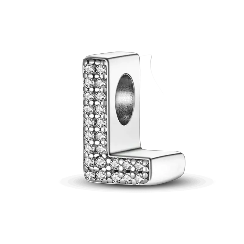 Charmhub Fit L-shaped letter charm for 925 sterling silver bracelet with CZ stones