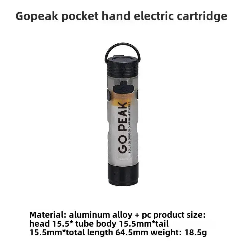 Gopeak mini pocket LED flashlight with USB rechargeable, translucent body, black end caps, and keychain loop