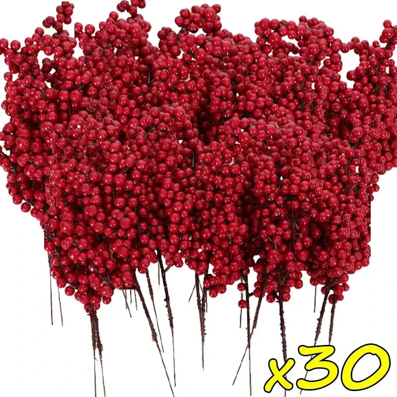50 Count Artificial Holly Berry Stem With Red Berries For Christmas Tree Decoration Home Decor Ornament