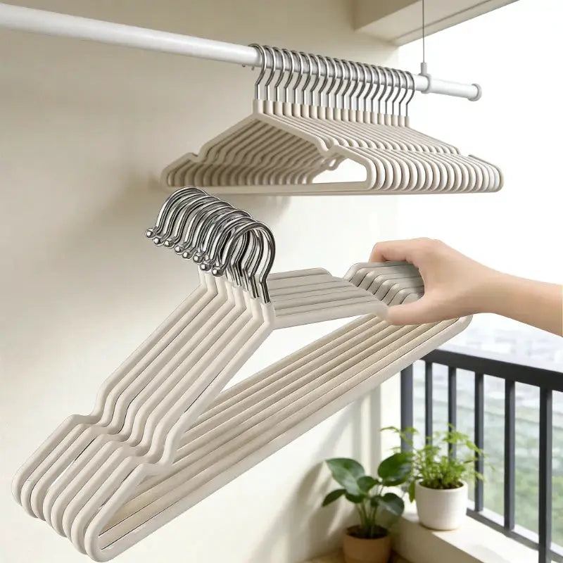 Simples Market 10pcs nano-coated non-slip clothes hangers set, white, dual-use for wardrobe and laundry