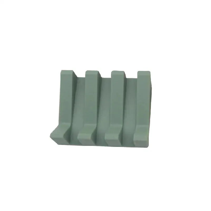 Silicone soap dish rack in sage green with five vertical slots