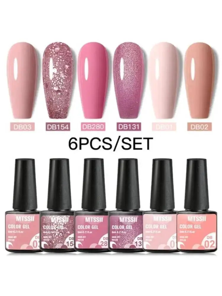 Mtssii 6pcs pink glitter gel nail polish set by Simples Market