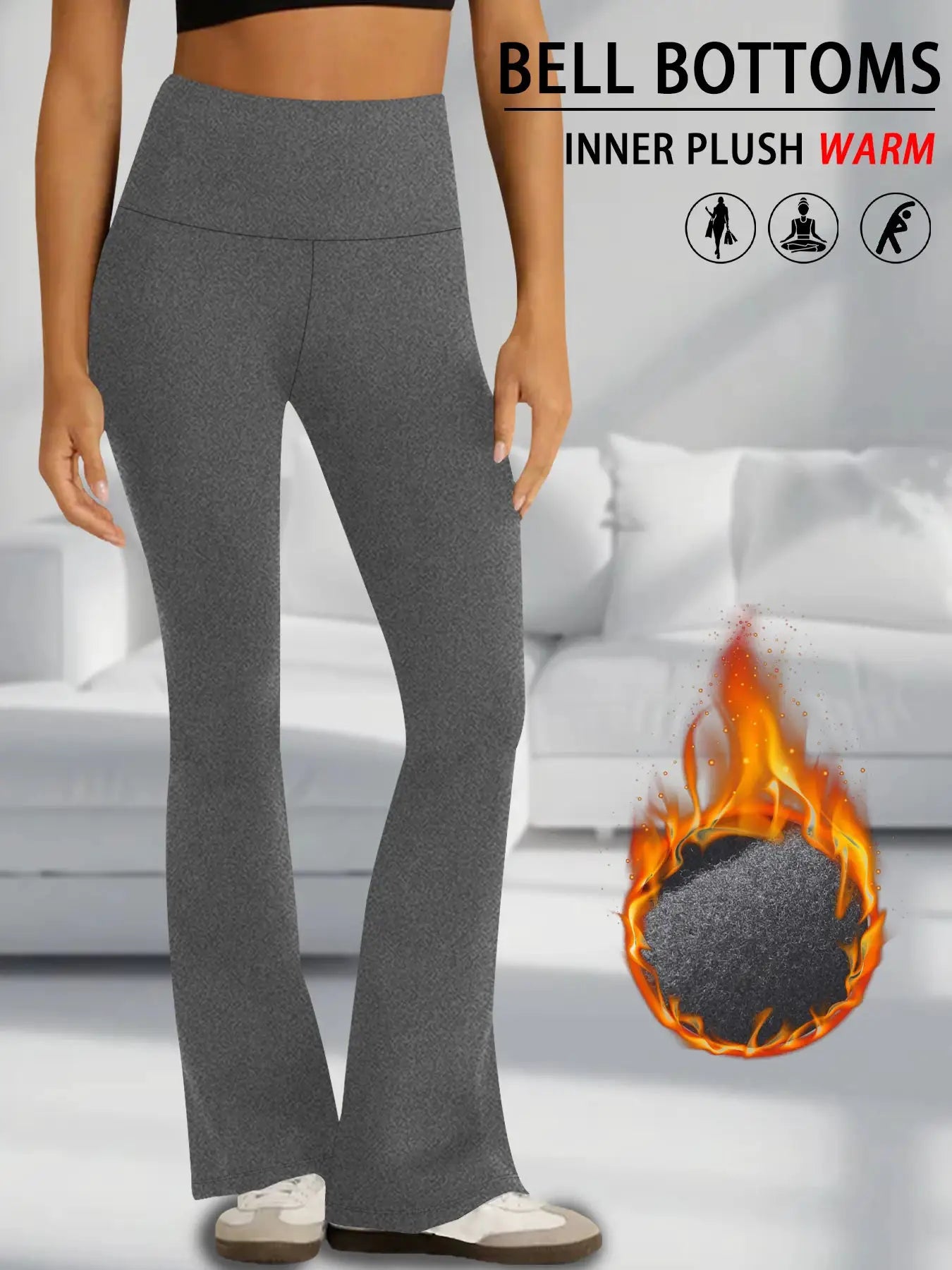Women's fleece-lined, high-waisted bootcut leggings in gray by Simples Market