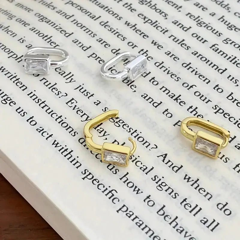Huitan Fashion Rectangular Cubic Zirconia Hoop Earrings For Women Silver And Gold Color Jewelry - Simples Market