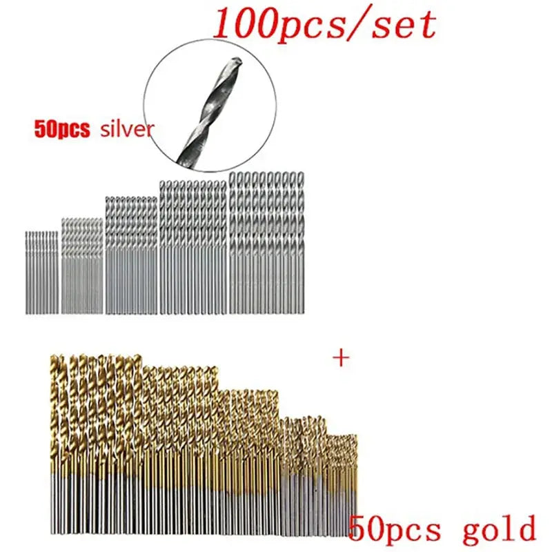 Titanium Coated Drill Bits HSS High Speed Steel Set 100 Piece or 50 Piece Sizes 1mm 1.5mm 2mm 2.5mm 3mm