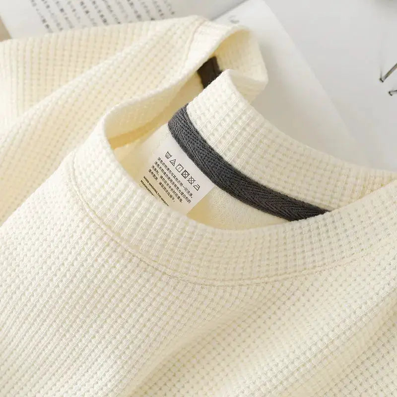 Waffle Knit Short Sleeve T Shirt For Men And Women Summer Japanese Round Neck Loose Casual Solid Color