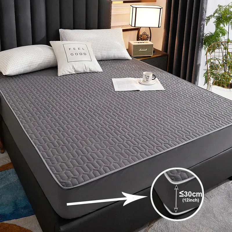 Simples Market grey waterproof thick quilted latex mattress protector, fitted sheet style for 150/160/180x200 beds