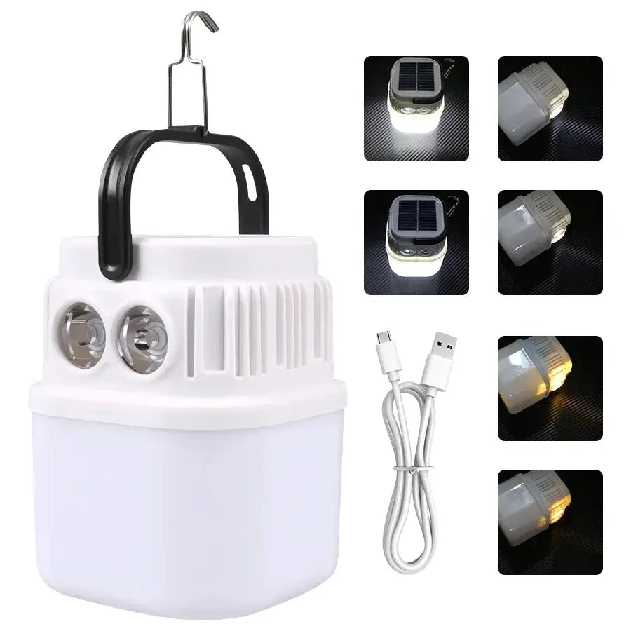 500W LED camping lantern from Simples Market, white USB rechargeable with power display.