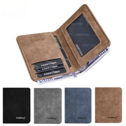Baellerry leather bifold wallet with ID window and multiple card slots; brown