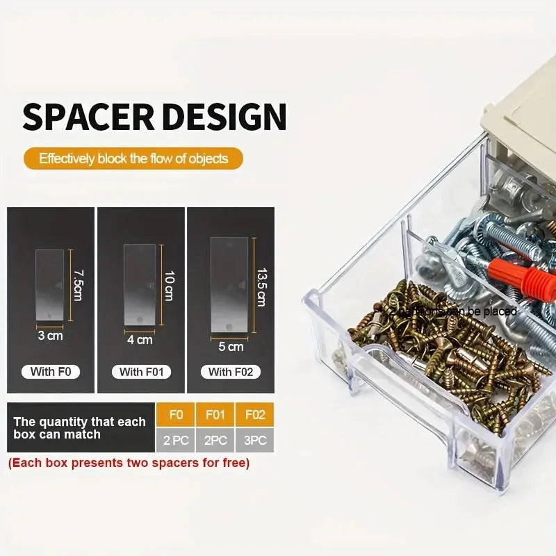 LEADLOONG screw parts organizer mini drawer bin by Simples Market; transparent plastic box with screws and spacer panels