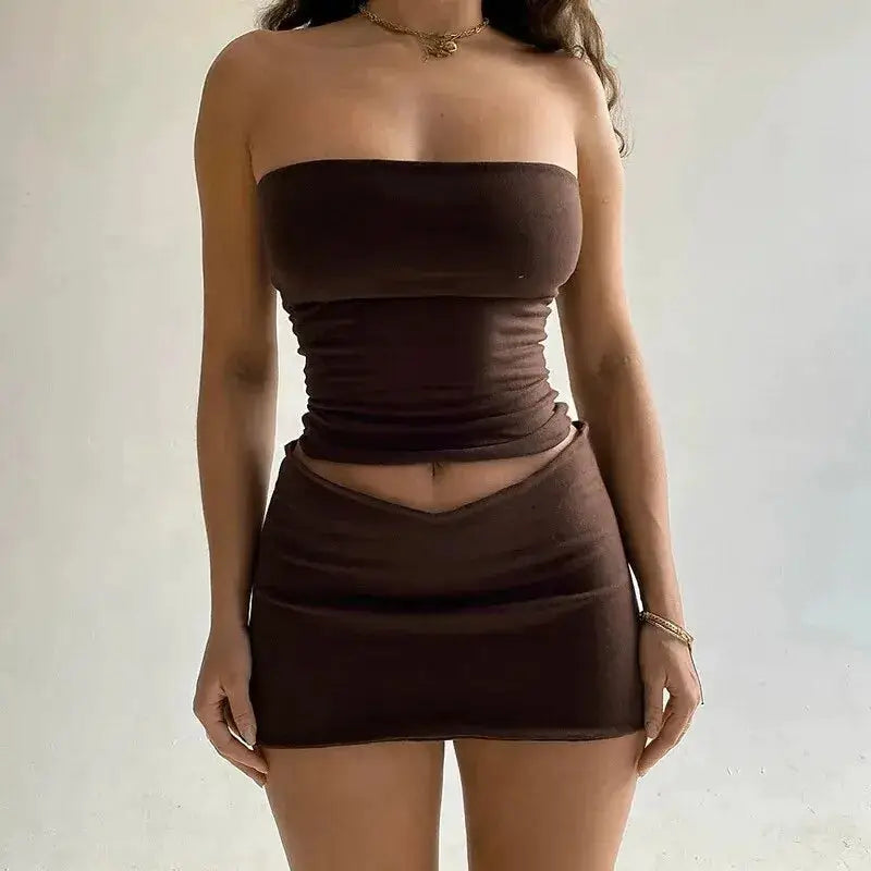 Dulzura Women Spring 2025 Tube Top And Mini Skirt Set Two Piece