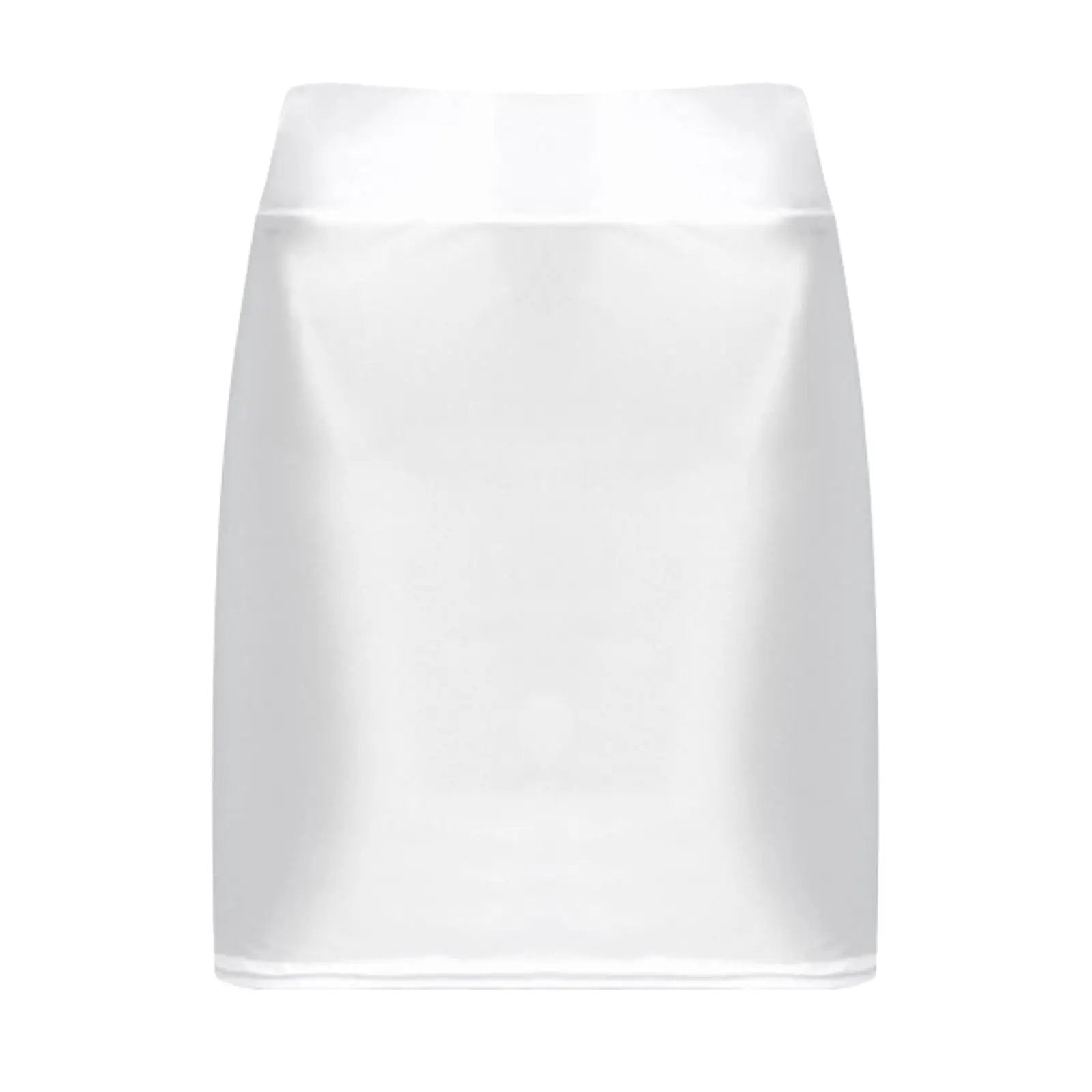 Glossy patent-leather mini skirt, white, low-rise clubwear style.