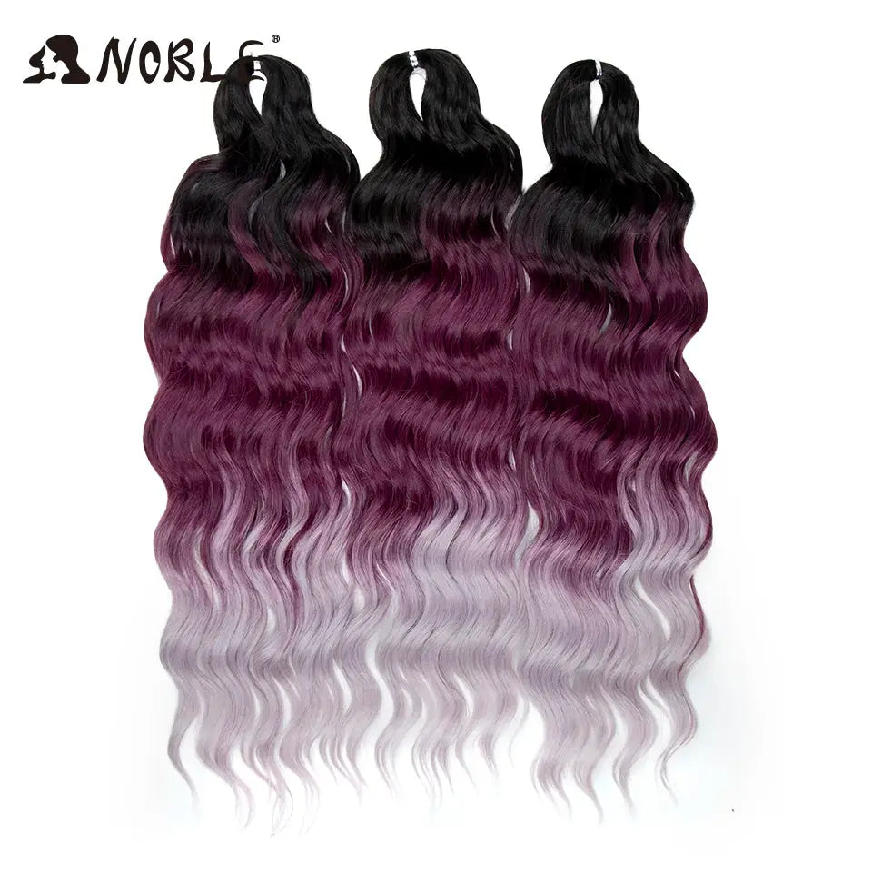 Three Noble Hair bundles of 24in synthetic loose deep wave braiding extensions, burgundy-to-blonde ombre (Simples Market)