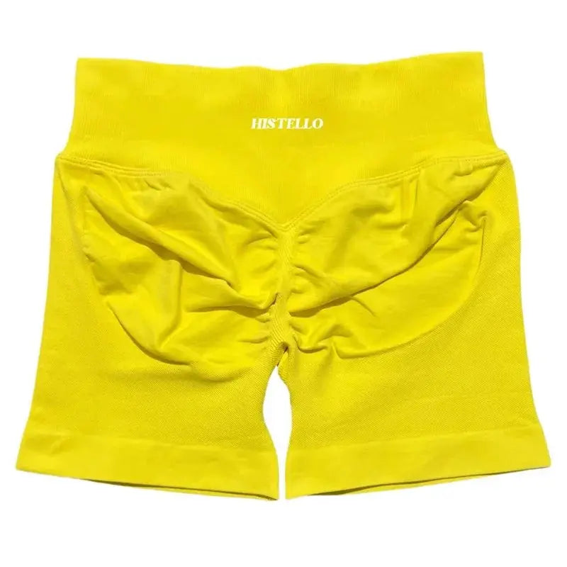HISTELLO women's yellow low-waist seamless scrunch shorts with breathable stretch fabric