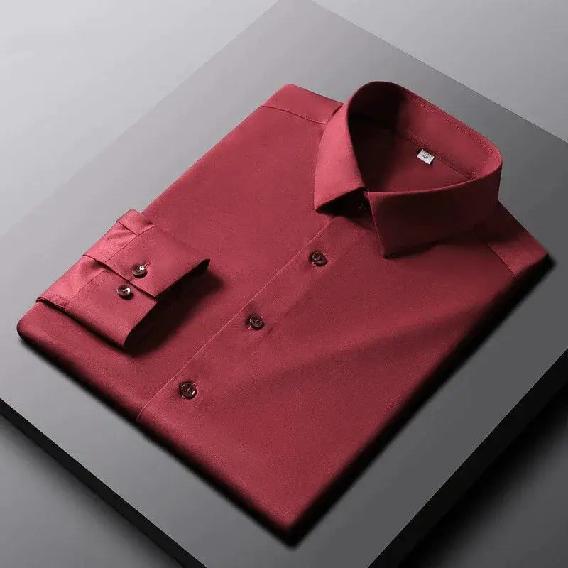 Simples Market men's burgundy long-sleeve dress shirt, solid color, wrinkle-resistant, non-iron