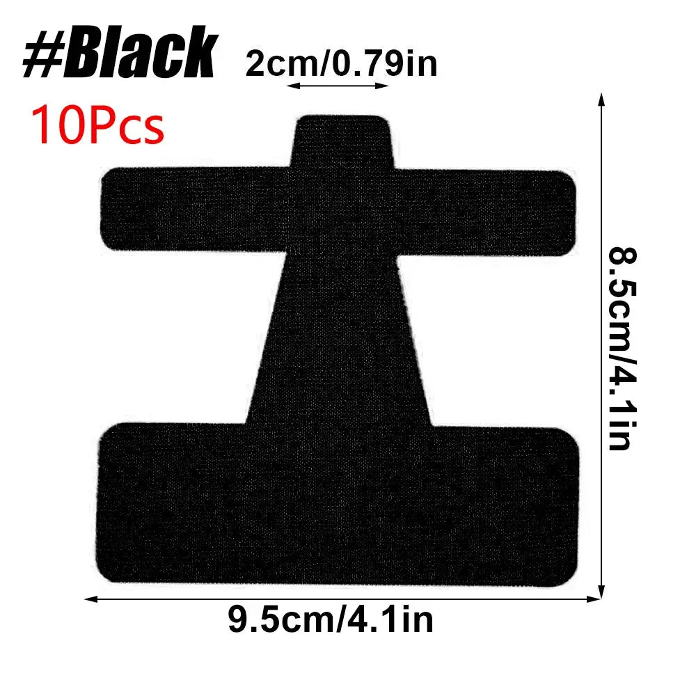 Simples Market 10Pcs black pre-cut kinesiology tape for bunion support; cross-shaped display, 9.5x8.5 cm