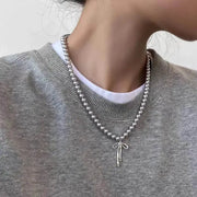 Fashionable Pearl Bowknot Choker Necklace With Gray Pearls For Women Jewelry Accessories