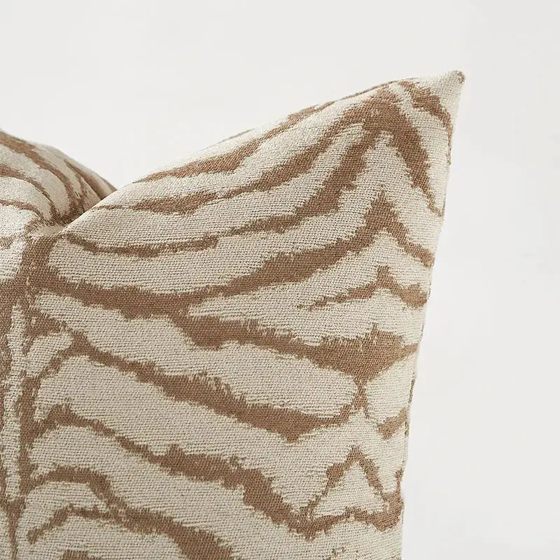 Zebra print pillow cover in khaki brown jacquard, decorative cushion for sofa and chair