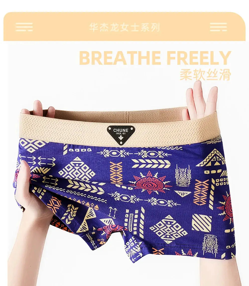 Women's cotton panties with blue vintage print and beige elastic waistband, CHUNE label