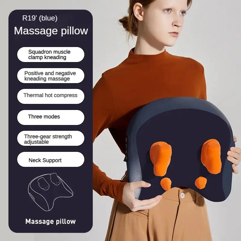 JAIYORL blue massage pillow with orange kneading nodes for neck and back massage