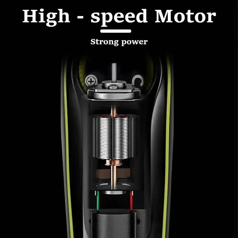 Hair clipper KM-696 5-in-1 professional trimmer by Simples Market, black with lime green accents and exposed motor
