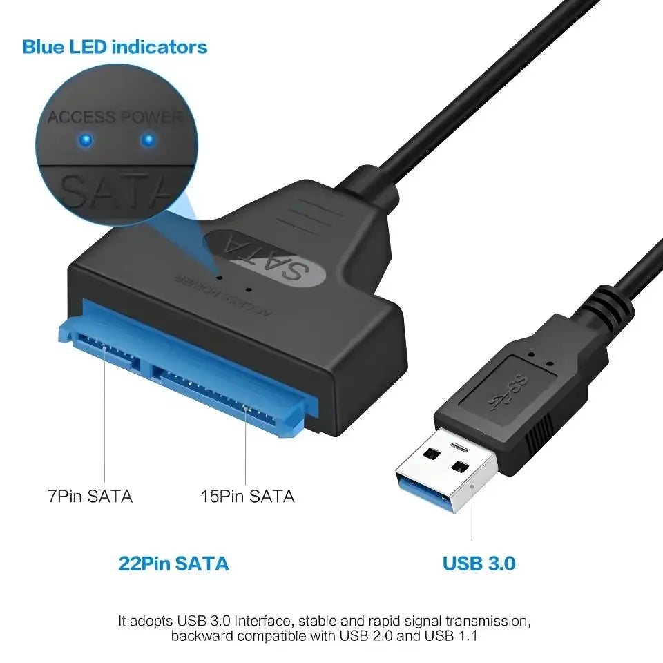 SATA To USB 3.0 Adapter Cable For 2.5 Inch HDD And SSD External Drive 22 Pin Connector