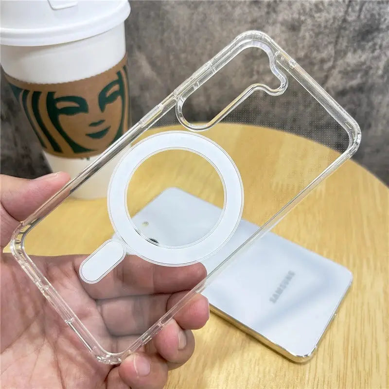 Clear MagSafe-compatible Samsung Galaxy case by Simples Market with back circular magnet ring