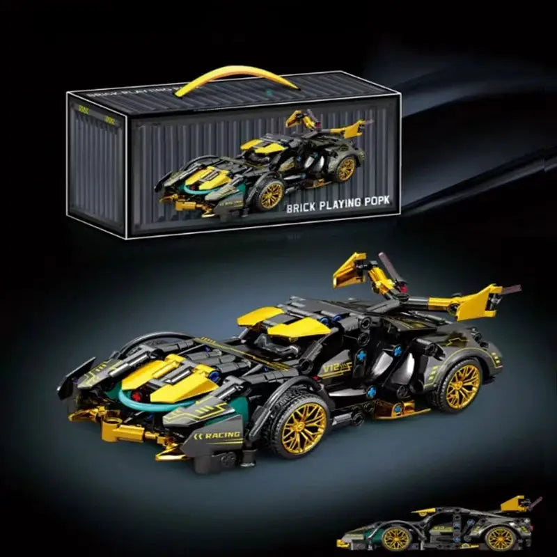 V12 Building Block Racing Car Model In Black And Gold Non Electric DIY Desktop Display Piece Birthday Gift For Boyfriend