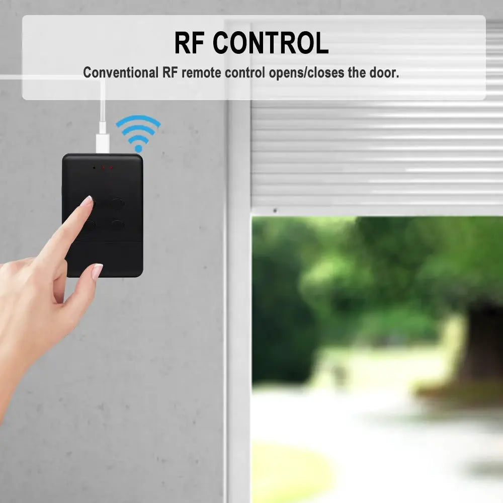 Simples Market black smart garage door opener RF bridge handheld transmitter, 868MHz, Tuya compatible.